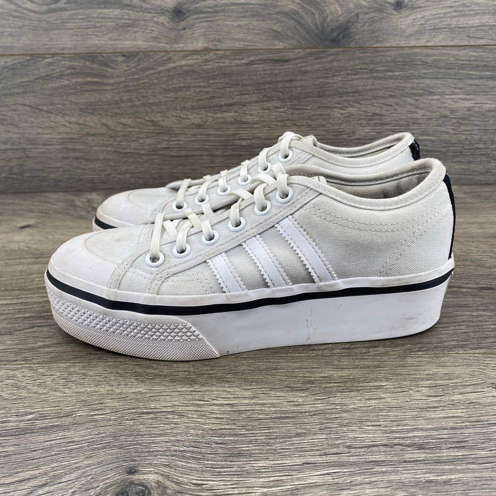 Adidas NIZZA‎ Platform Shoes Womens White Canvas Lace Up Sneakers Size 5.5